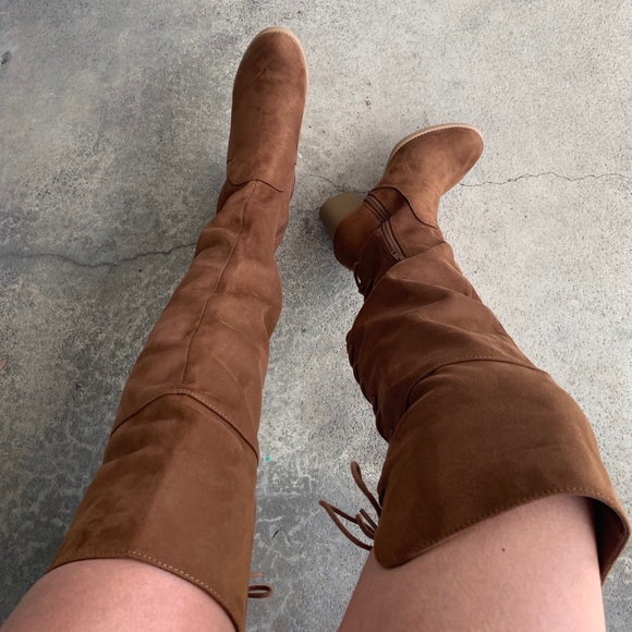 Soda Chestnut Brown Faux Suede Lace Up Heeled BOOT - Picture 7 of 8